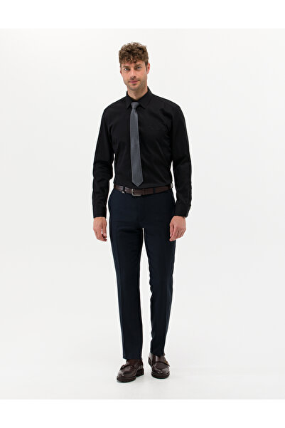 Pierre Cardin Siyah Parlak Saten Regular Fit Uzun Kollu Basic Gömlek 50268202-VR046