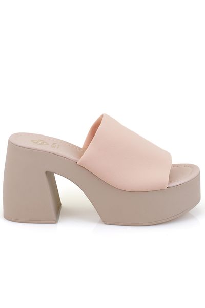 Desa Haley Beige Women's Platform Heeled Slippers