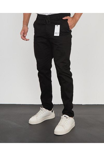 MODA Black Color Belt Detail Gabardin Jogger Pants