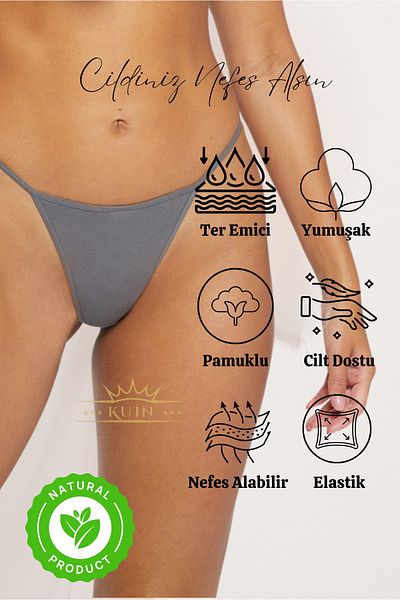 KUIN Pack of 5 Rope Strap Cotton, Lycra Combed String Thong Black Panties