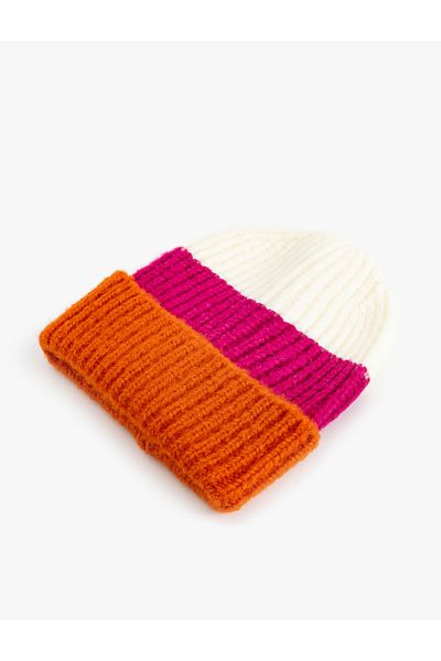 Koton Color Block Fold Detailed Knitted Beanie