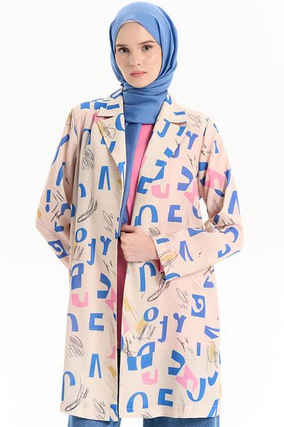 Tuğba Beige Patterned Linen Jacket