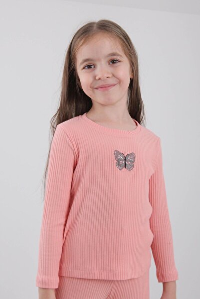 Perendi Φούτερ για κορίτσια με κέντημα πεταλούδας - 100% βαμβάκι, σολομός