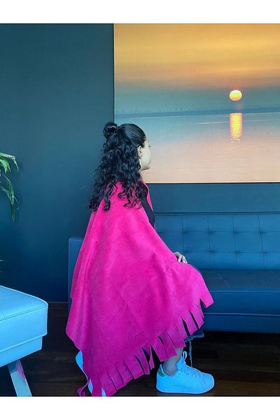 GÜN&AY TEKSTİL Fuchsia Pink Winter Fleece Shawl-shoulder Shawl