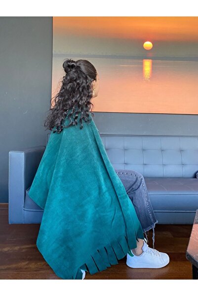 GÜN&AY TEKSTİL Σμαραγδένιο πράσινο χειμωνιάτικο σάλι από φλις-σάλι ώμου