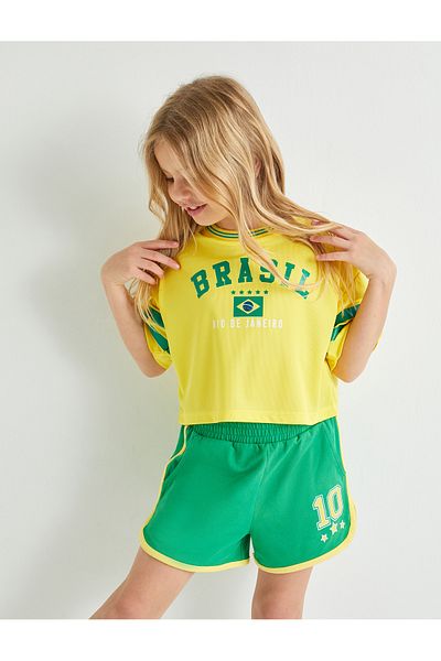 Koton Brasil Printed Crop T-Shirt - Short Sleeve, Crew Neck