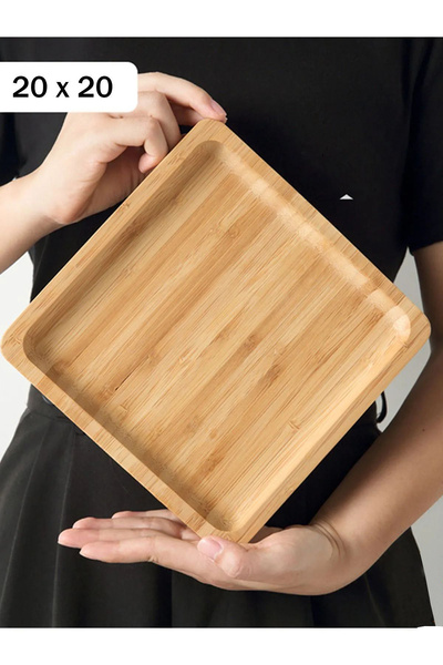 PİNK DESİGN KİTCHEN Square Bamboo Serving Presentation Plate (20X20 cm)