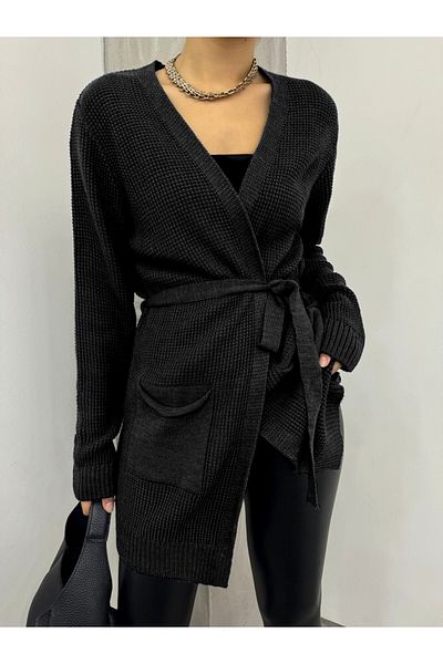 Modamorfo Gestrickte Strickjacke aus massivem Messing zum Schnüren – Schwarz