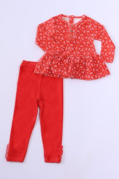 HÇM Velvet Tunic Set - Girls Ruffles and Buttons C19