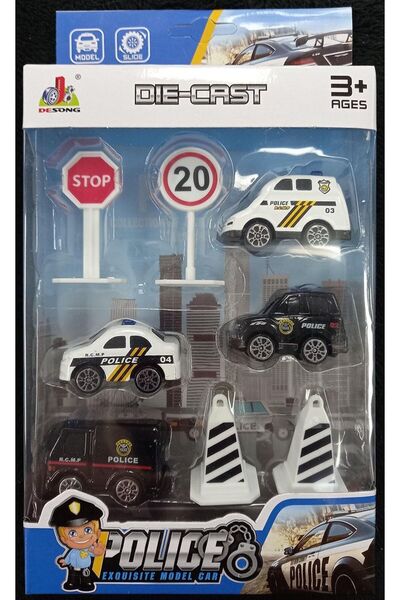 SmartFox Oyuncak Polis Araçları Seti - 8 Parça - Metal - Oyuncak Polis Arabası