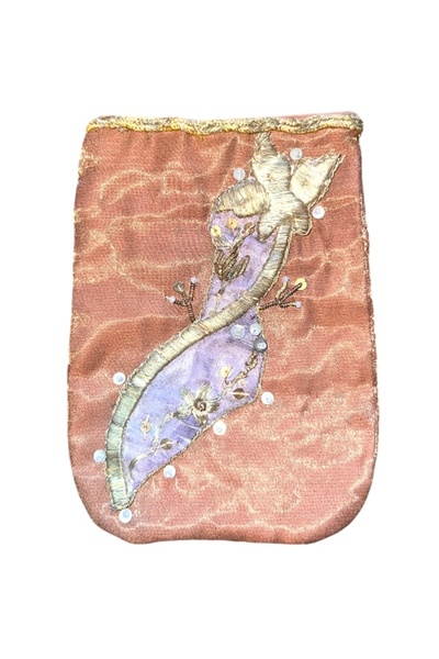 onyyapim OSMANLI DÖNEMİ ALTIN SIRMA İŞLEMELİ İPEK ELMASİYE GELİN KINA KESESİ