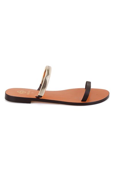 Desa Women's Brown Leather Slippers with Shiny Accessories