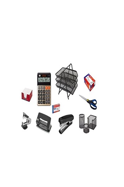 KRAF 10 Parça Ofis Seti + Evrak Rafı - Delgeç - Tel Sökücü - Küp Not - Ataş -...
