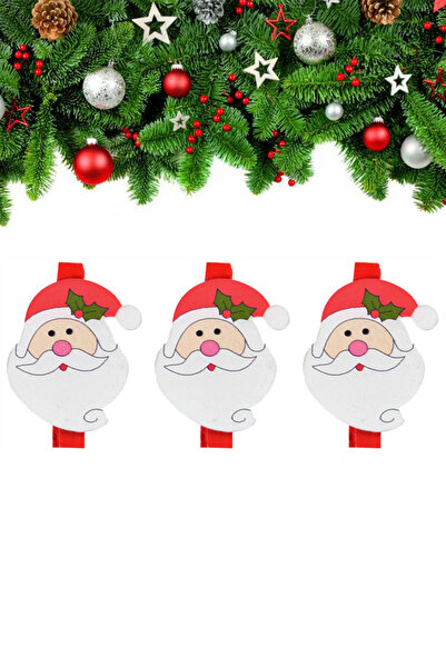 Partijet Yılbaşı Noel Baba Desenli Dekoratif Mandal 6'lı