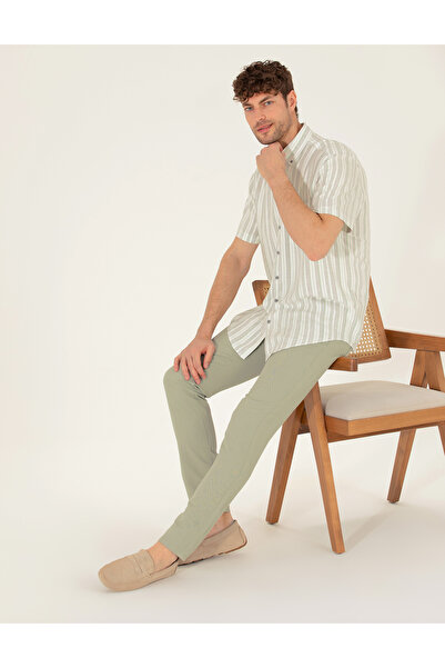 Pierre Cardin Light Green Slim Fit Linen Blended Canvas Trousers 50268095-Vr092