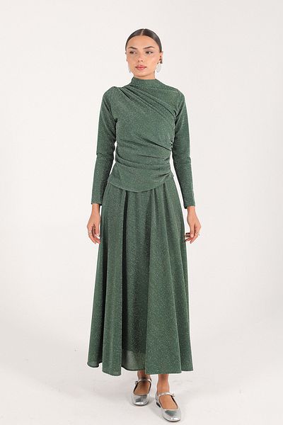 Melike Tatar Green Glitter Skirt Suit 6-3085