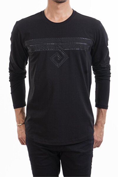 Mondo Siyah Taşlı Bisiklet Yaka Sweatshirt