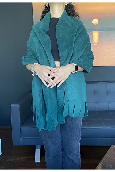 GÜN&AY TEKSTİL Σμαραγδένιο πράσινο χειμωνιάτικο σάλι από φλις-σάλι ώμου