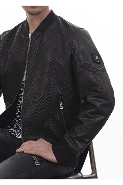 Mondo Kabartma Desenli Siyah Bomber Mont