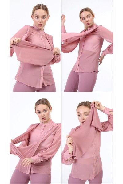 OUZ Fashion Kadın Şal Detay Hakim Yaka Şifon Gömlek