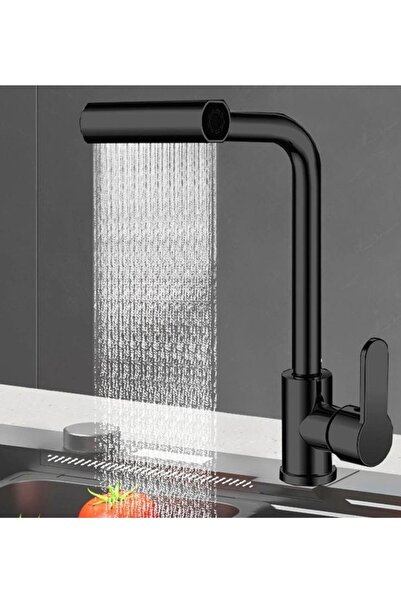 DELEN YAPI Çok Modlu Siyah Spiralli Mutfak Evye Bataryası Şelale Çek-Bırak Uz...