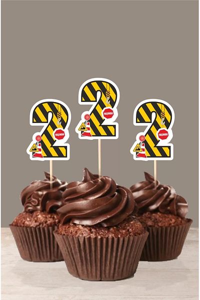neşeli günlerim Ornament pentru cupcake de doi ani - Tematică pentru mașini de construcții, „10 bucăți