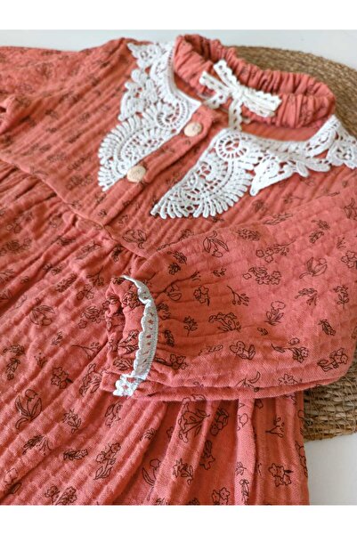 Necix's Dantel Yaka Soft Kiremit Renkli Bebek Elbise