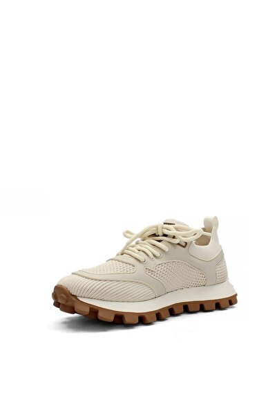 Celal Gültekin Erkek Bej Bağcıklı Kalın Tabanlı Deri Sneaker
