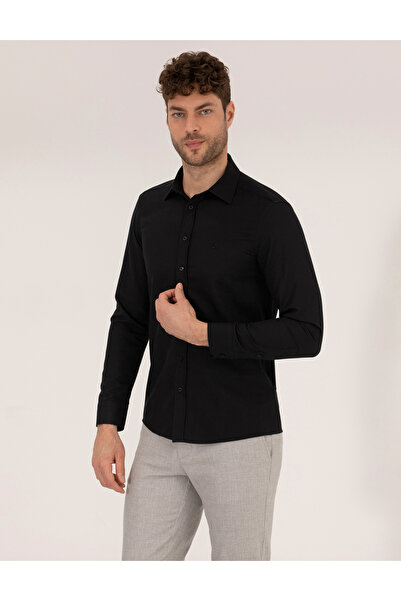 Pierre Cardin Μαύρο πουκάμισο εφαρμοστό Oxford 50268227-VR046