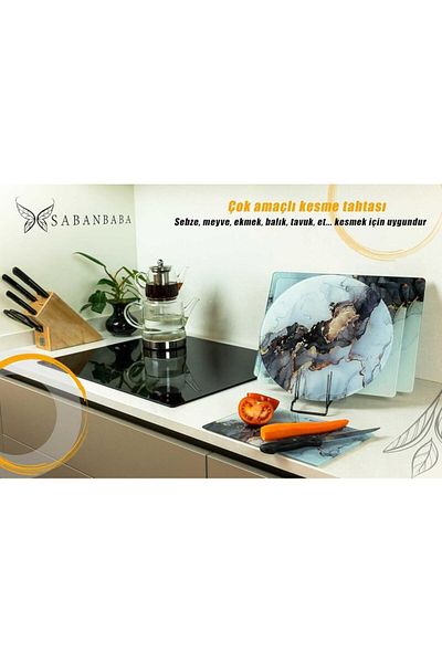 Saban 20X30 cm Black Triangles Glass Cutting Board