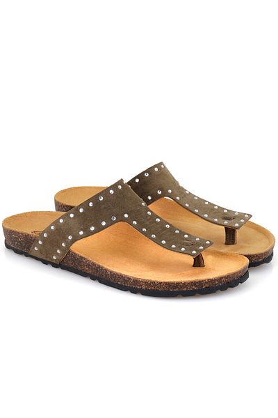 Desa Women's Green Flip Flops Suede Leather Slippers