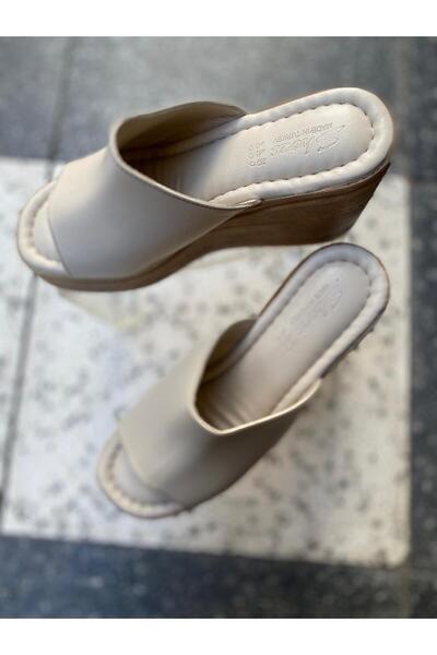 Metin Ayakkabı Skin Color Real Leather Orthopedic and Slip-Resistant Sole Wedges Women's Slippers