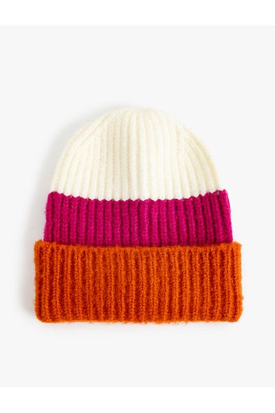 Koton Color Block Fold Detailed Knitted Beanie