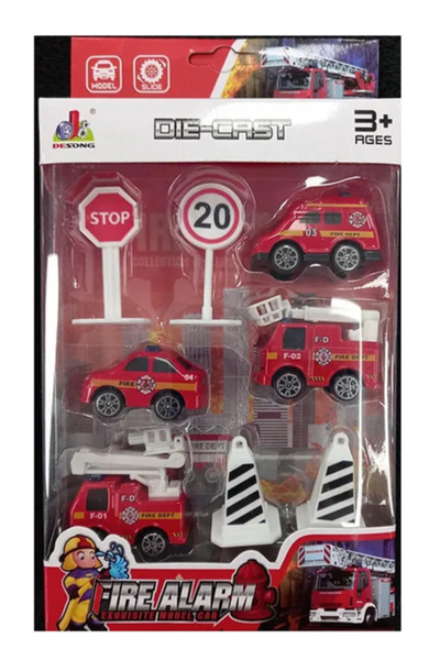 SmartFox Toy Fire Truck - 8 Piece Metal Fire Trucks Set