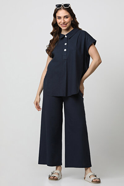 RİNA Linen Radiance Casual Pant Navy