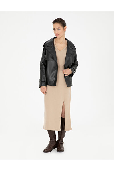 Pierre Cardin Siyah Regular Fit Suni Deri Ceket 50273596-VR046