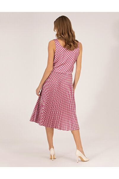 Pierre Cardin Pink Patterned Pleated Midi Skirt 50269324-Vr023