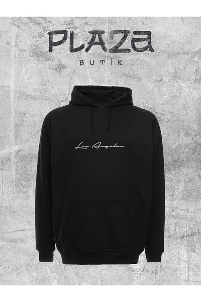 Plaza Butik Hanorac oversize unisex cu glugă cu imprimeu Los Angeles