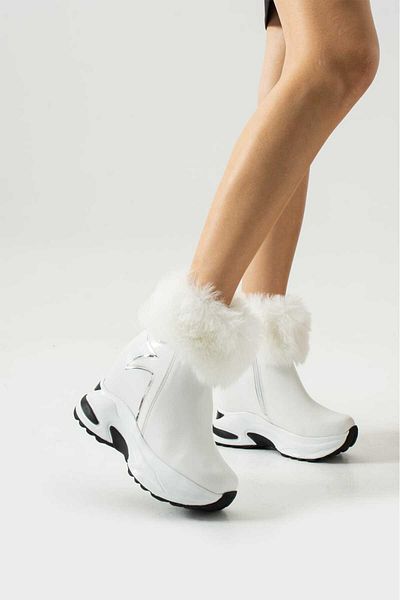LEYDİ SHOES ΜΠΟΤΕΣ JENA ΜΥΣΤΙΚΟ ΤΑΚΟΥΝΙ ΛΕΥΚΟ ΔΕΡΜΑ