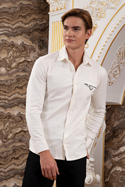 Mondo Cepli Fermuar Detaylı Kırık Beyaz Gömlek