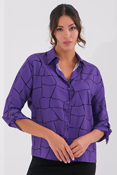 EXPLOSION Desenli Saten Gömlek