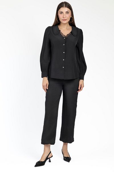 RİNA Abstract Neutrals Casual Pant Black