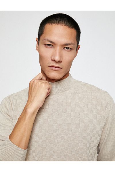 Koton Basic-Strickpullover, halber Rollkragenpullover, lange Ärmel, geometrisch gemustert
