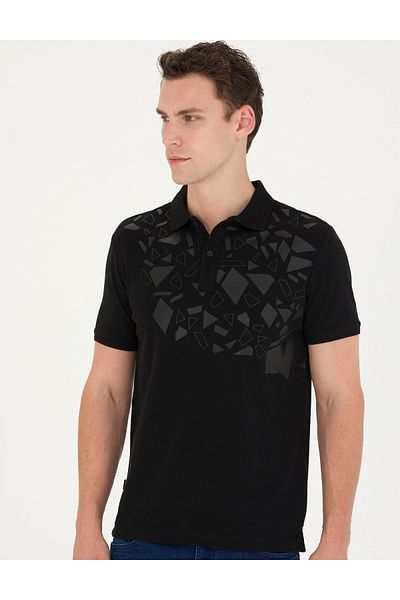 Pierre Cardin Μαύρο μπλουζάκι με λαιμόκοψη Polo Slim Fit 50273573-VR046