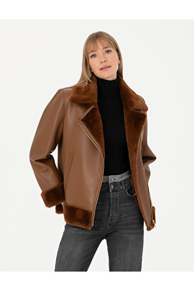 Pierre Cardin Brown Regular Fit Faux Leather Jacket 50273583-Vr029