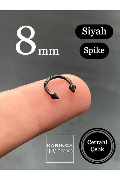 Karınca Piercing 8 Mm Ear Tragus Cartilage Spike Half Ring Black Piercing