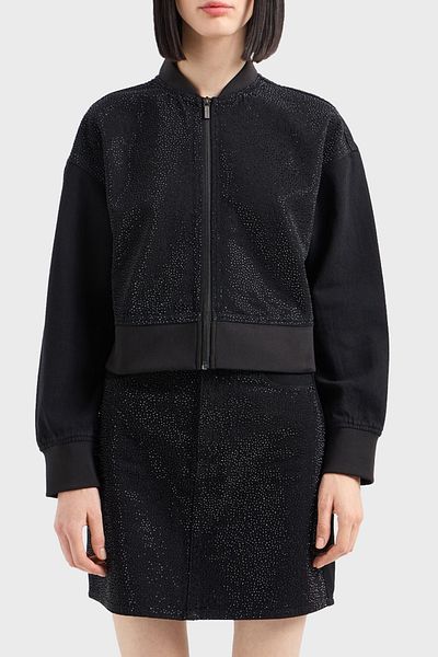 Armani Exchange سترة بومبر بياقة جامعية بتفاصيل حجرية من القطن - سترة 6DYB23 Y19QZ 0204