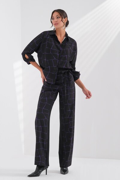 EXPLOSION Büyük Beden Desenli Saten Gömlek