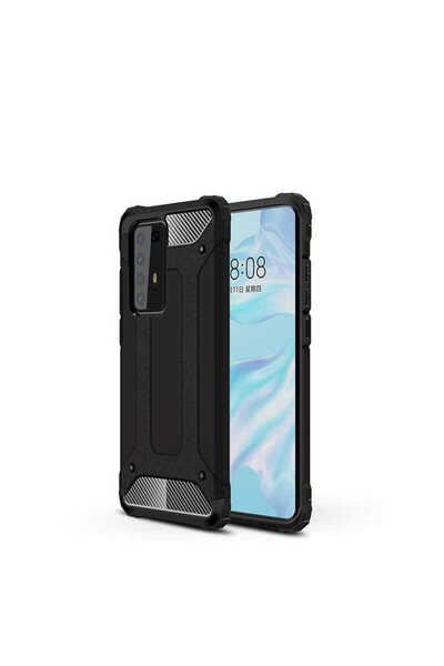 ekılıf Huawei P40 Pro - Kılıf Çift Katman Zırh Tank Crash Military Kapak - Siyah