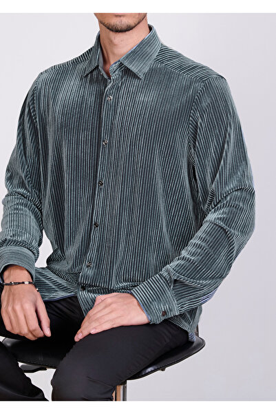 Mondo Fitilli Kadife Yeşil Gömlek